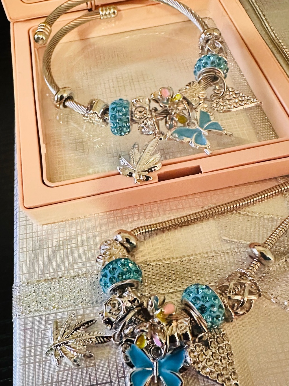 Elegant Unique Charm Bracelet and matching Necklace